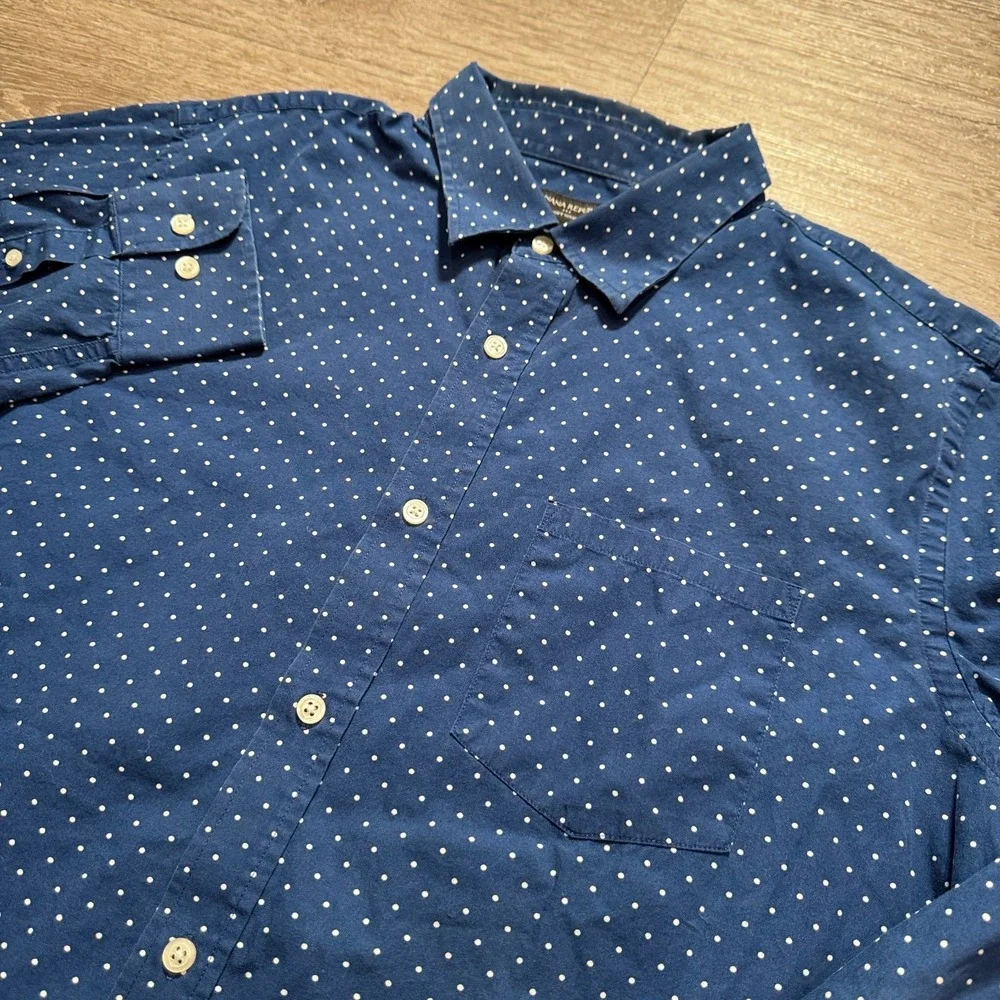 Banana Republic Shirt Men XL Blue Cotton Polka Dot Casual Preppy Soft Wash Shirt